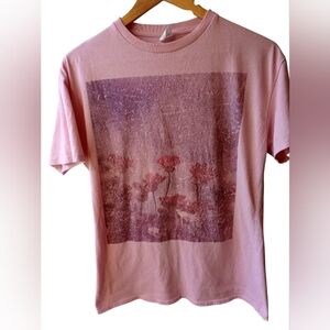 Pink Graphic‎ T-Shirt with Floral Design Women’s XXS Casual Spring Tee